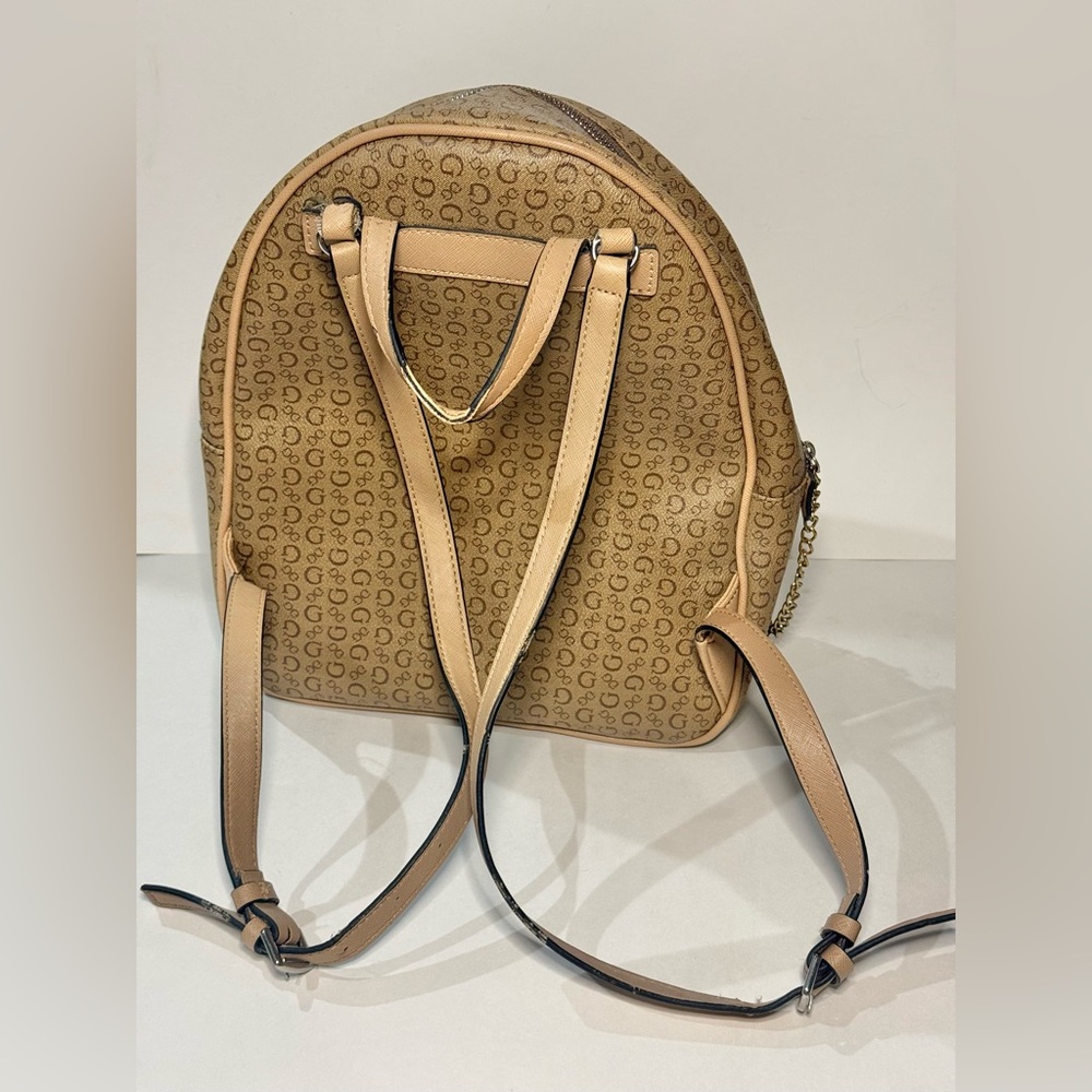 Guess Brown Tan Monogram Pattern Mini Backpack Pu… - image 4